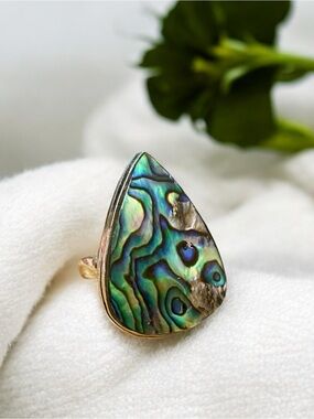 Abalone Gemstone Silver Ring Size 9 in sterling silver 925 overlay